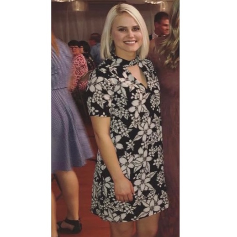 Ethereal Small Black and White Flower Dress with V cut out